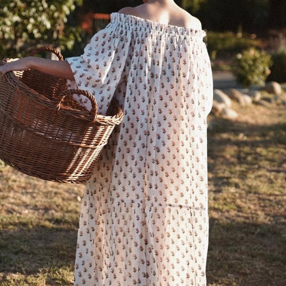 THE GREAT. White and Pink Floral Maxi Dress